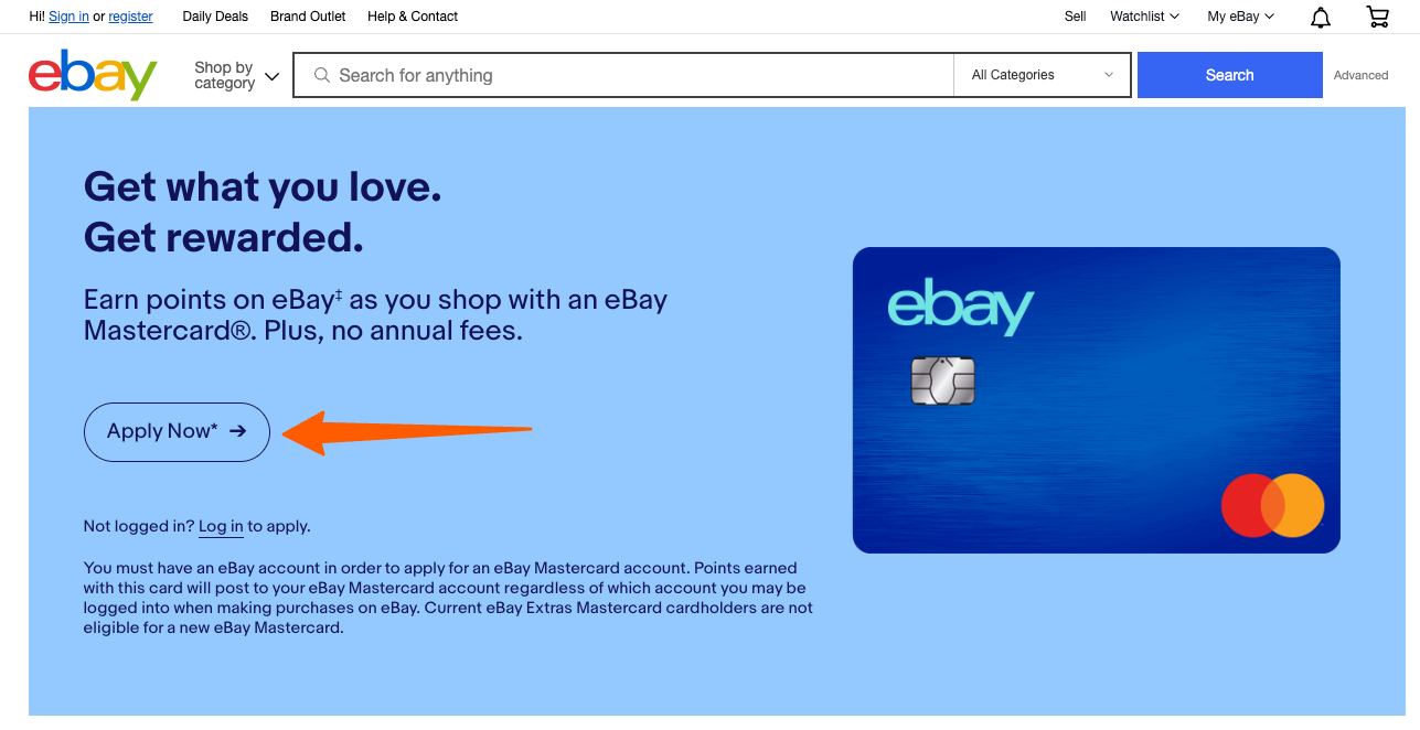 Apply for eBay Mastercard