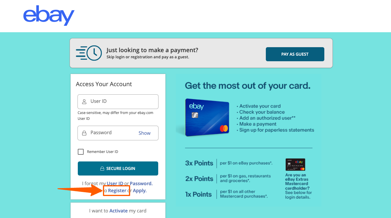 Register for eBay Credit Card