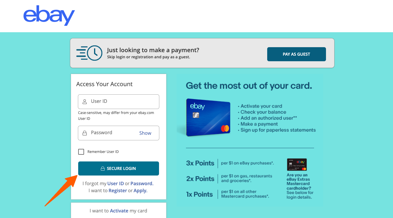 eBay Credit Card Login