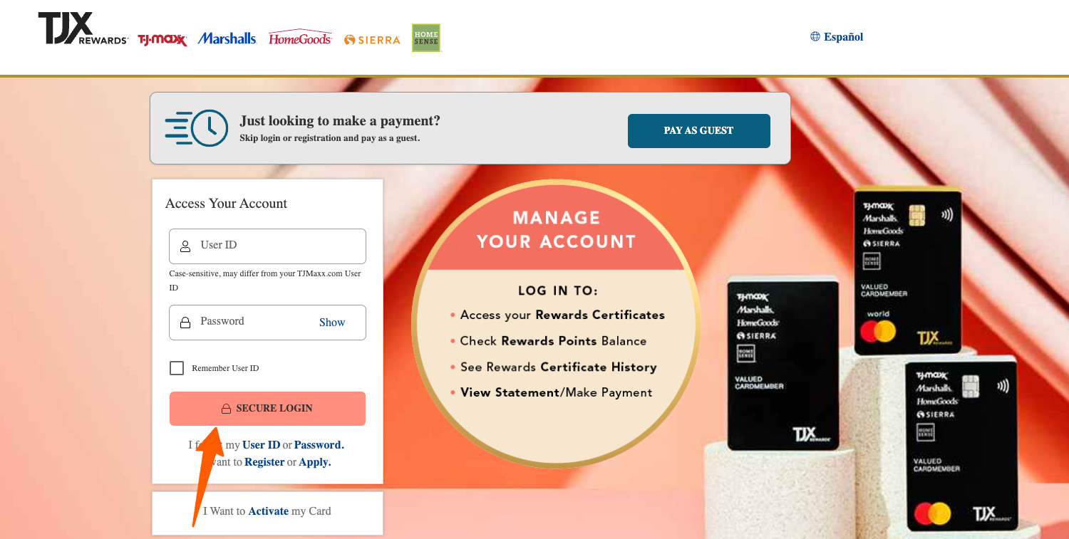 tjx credit card login